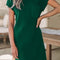 Blackish Green Patch Pocket Ribbed Knit Short Sleeve Sweater Dress