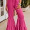 Rose Textured High Waist Ruffled Bell Bottom Pants