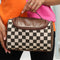 Black Checkered PU Leather Zipper Makeup Bag