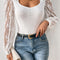 White Frenchy Contrast Lace Bishop Sleeve Bodysuit