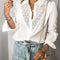 White Floral Lace Hollow-out Splicing Crinkled Shirt