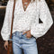 White Eyelet Embroidered Puff Sleeve V Neck Blouse