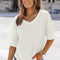 White Waffle Knit Drop Shoulder Loose Top