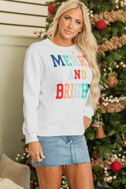 White Merry And Bright Cable Knit Pullover Sweatshirt