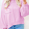 Pink Raw Edge Ribbed Detail Drop Shoulder Sweater