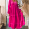 Rose Red Shirred V Neck Long Sleeve Velvet Dress