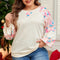 Apricot Plus Size Floral Patchwork Ribbed Puff Sleeve Top