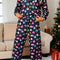 Navy Blue Colorful Christmas Lights Print Shirt and Pants Pajama Set