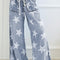 Light Blue Star Print Light Wash Drawstring High Waist Wide Leg Jeans