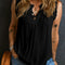 Black Button Split Neck Ruffled Trim Tank Top