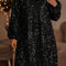 Color black Plus Size Bubble Sleeve V Neck Sequin Dress