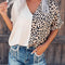 Khaki Contrast Leopard Color Block Blouse