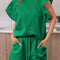 Bright Green Textured Ruffled Sleeve Tee and Drawstring Shorts Set