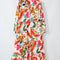 Orange Floral Print Drawstring V Neck Tiered Plus Size Dress