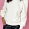 White Solid Puff Sleeve Round Neck Pullover Sweatshirt