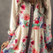 Apricot Floral Print Buttoned High Waist Shirt Mini Dress