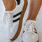 White Striped Lace-up Flat Sneakers