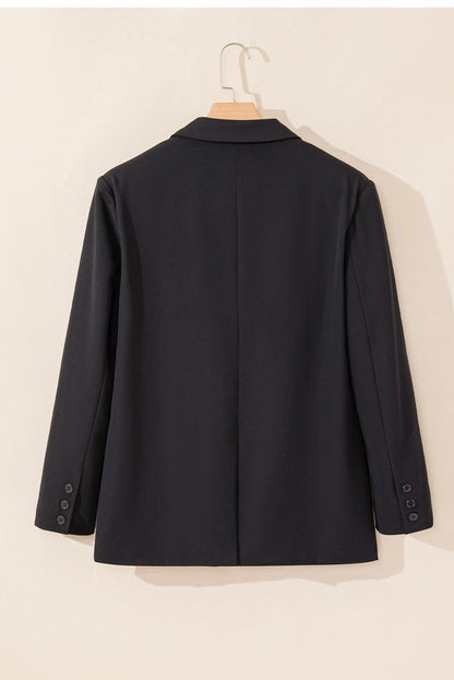 Black Lapel Flap Pocket Buttoned Blazer