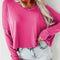 Rose Red Loose V Neck Dropped Long Sleeve Top