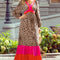 Brown Leopard Color Block V Neck Loose Fit Maxi Dress