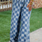 Dusk Blue Plus Size Checkered Seamed High Waist Wide Leg Jeans