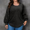 Black Plus Size Sequin Patchwork Crew Neck Long Sleeve Top