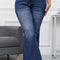 Dark Blue Plus Size Stitching Washed Flare Jeans