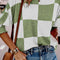 Grass Green Mix Checkered Print Shirred Cuffs Blouse