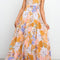 Orange Boho Floral Backless Lace up Sleeveless Maxi Dress