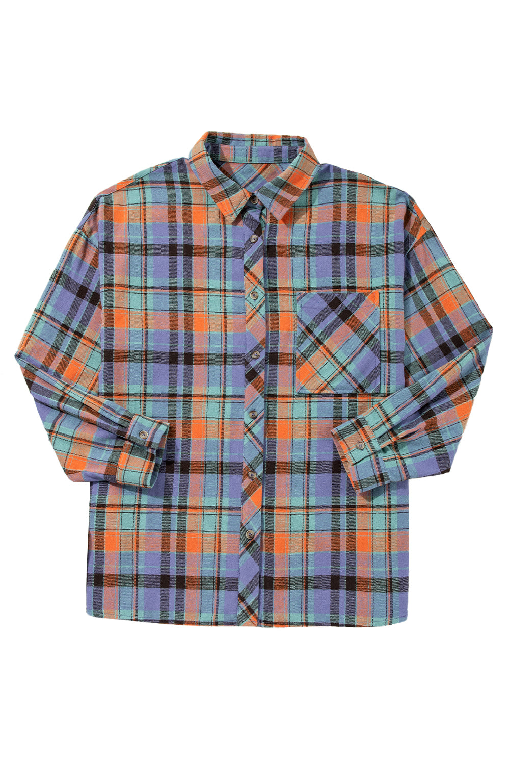 Orange Plus Size Plaid Print Buttoned Shirt