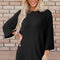 Color black Solid Color Loose Tunic Top and Slim Shorts Set