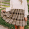 Beige Plaid Patchwork High Waist Sweatshirt Mini Dress