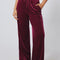 Burgundy Solid Drawstring Waist Wide Leg Pants