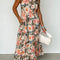 Black Boho Floral Print Knotted Halter Ruffled Maxi Dress