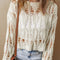 White Cut Out Crochet Crew Neck Loose Fit Sweater