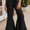 Black Textured High Waist Ruffled Bell Bottom Pants