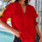 Fiery Red Solid Color Half Sleeve V Neck Blouse