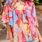 Multicolour Abstract Pattern Wide Sleeve Crew Neck Blouse