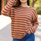 Brown Stripe Drop Shoulder Casual Sweater