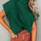 Blackish Green Patch Pocket Ribbed Knit Short Sleeve Sweater