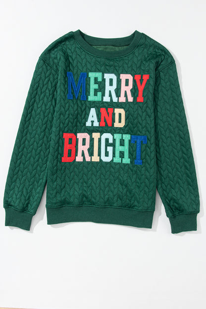 Blackish Green Merry And Bright Cable Knit Pullover Sweatshirt