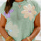 Moonlight Jade Multi Crochet Flower Knit Short Sleeve Sweater Top