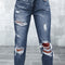 Navy Blue Light Wash Frayed Slim Fit High Waist Jeans