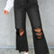 Black Distressed Hollow-out High Waist Cropped Flare Jeans