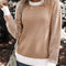 Coffee Contrast Edge Crew Neck Drop Shoulder Sweater