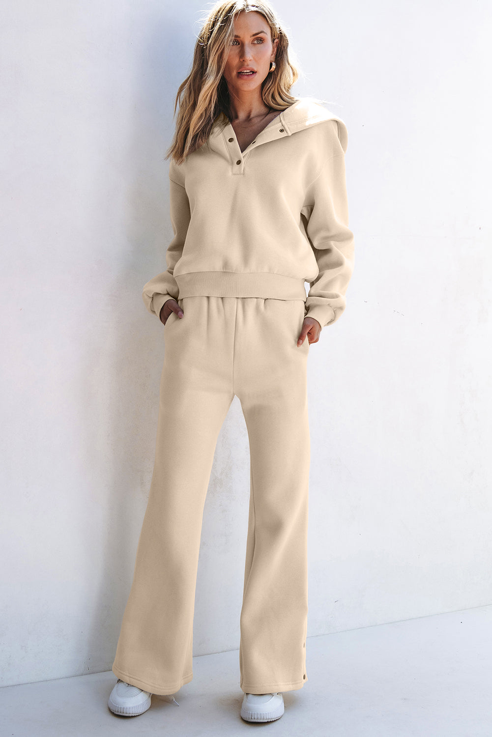 Parchment Solid Color Hoodie and High Waist Pants Two Piece Activewear