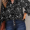 Black Plus Size Floral Print Ruched Split Neck Blouse