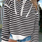 Black Stripe Zip up Collar Drop Shoulder Sweater