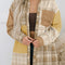 Khaki Plaid Color Block Patchwork Shirt Jacket with Pocket