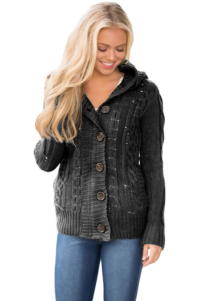 Charcoal Long Sleeve Button-up Hooded Cardigans